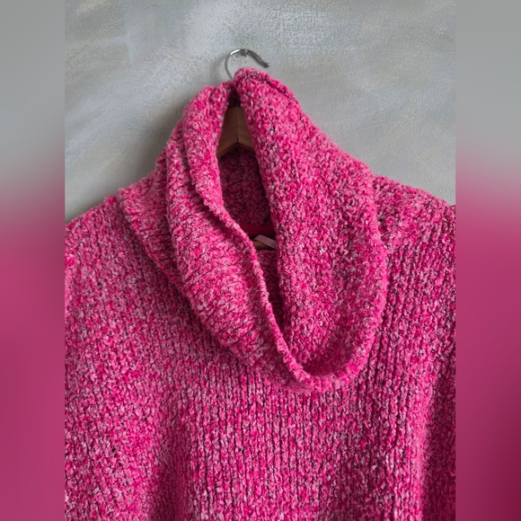 Free People Crop BFF Cowl Neck Sweater Pink Gray Sz S Oversized Slouchy - Picture 2 of 10